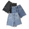 Summer Women Boyfriend Style Tassel Pockets Buttons Shorts Blue Ripped Shorts Pants Trousers