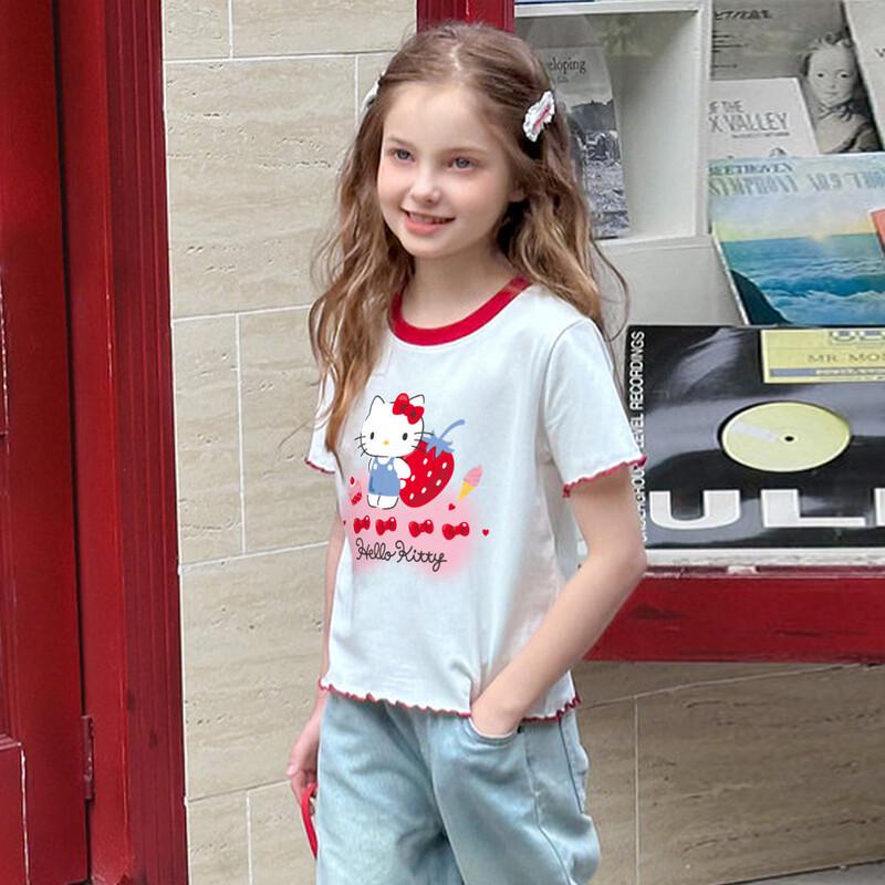 Hello Kitty Летняя футболка для девочек в стиле колор-блок
