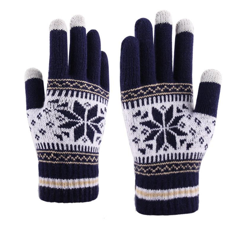 Hot Sale Winter Warm Knitted Gloves Fashion Snowflake Embroidery Touchscreen Gloves For Women Men New Year Gift