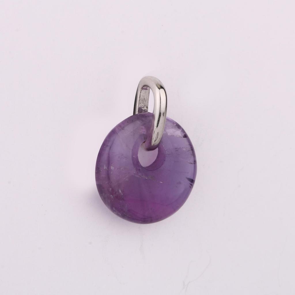African Amethyst Donut Pendant 925 Sterling Silver Rhodium Plated Minimal Fine Jewelry Gift for Her