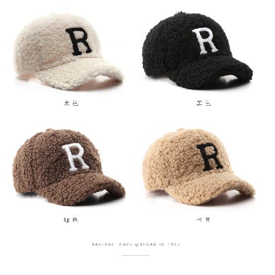 Women's lamb wool letter embroidered baseball cap outdoor men's sports cold-proof baseball hat