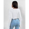 Women's T-shirt Vacation V-neck Trumpet Sleeve Waist Irregular Knitted Long-sleeved T-shirt Top