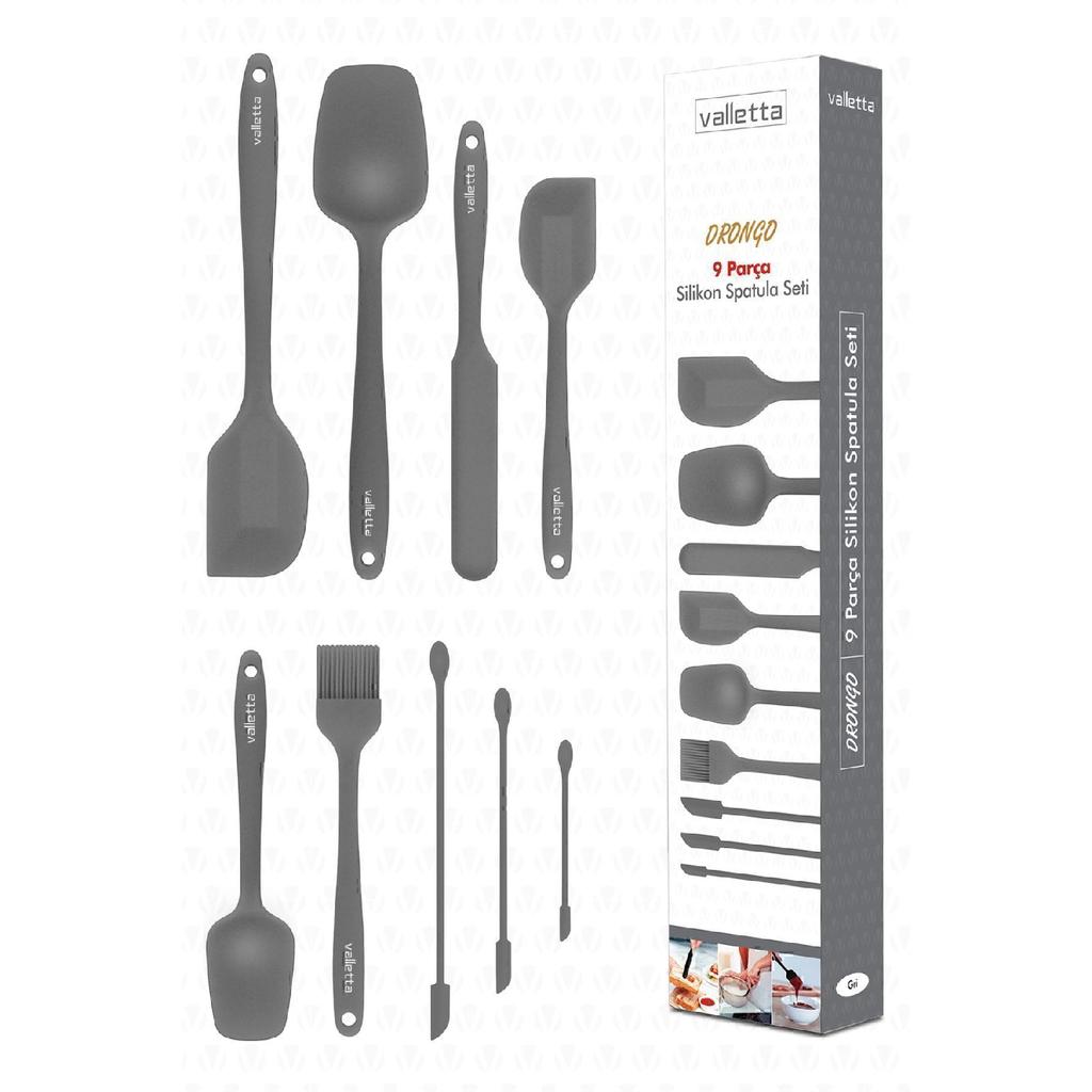 Drongo Jar Scraper Silicone Spatula Set 9 Pieces Black