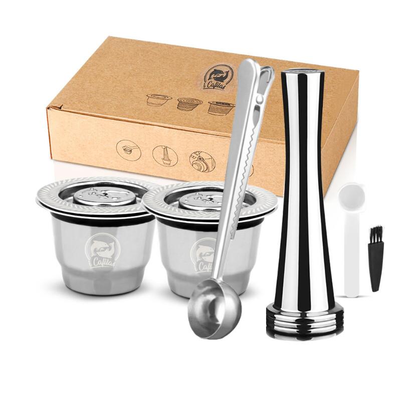 i Cafilas [NESC03] Многоразовый капсульный фильтр для кофе, чашки для приготовления крема из нержавеющей стали, стручки, тамперная основа для Nespresso Inissia, Essenza, Philips LOR Barista