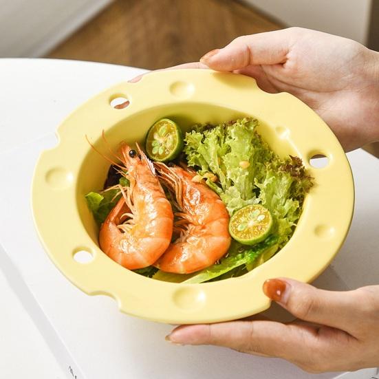 Cheese Shape Ceramic Bowl Food Grade Large Capacity Heat Resistant Multi-functional Rice Meal Salad Soup Porridge Snack Dessert Serving Bowl