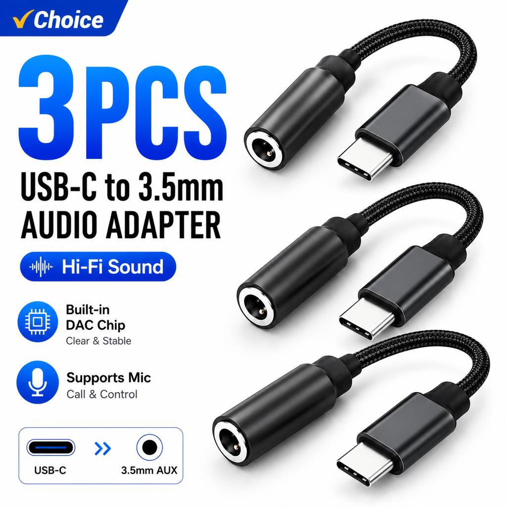 USB C to 3.5mm AUX Adapter with DAC HiFi Audio Cable Supports Mic for iPhone 15 16 iPad Samsung Car 3