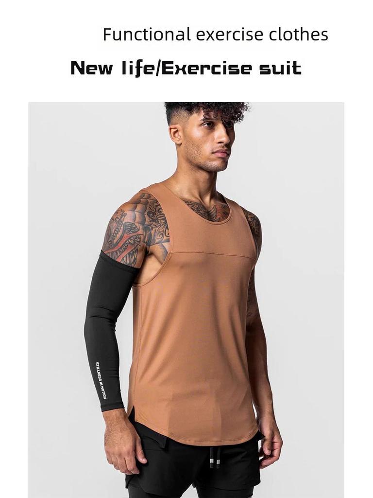 Мужской летний эластичный жилет для фитнеса - стильная футболка без рукавов с принтом