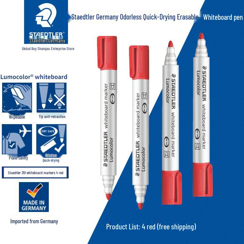 Staedtler Erasable Nontoxic Bold Tip Color Markers – Red, Blue, Black, Orange, Green, Purple (for Kids, Whiteboard Use)