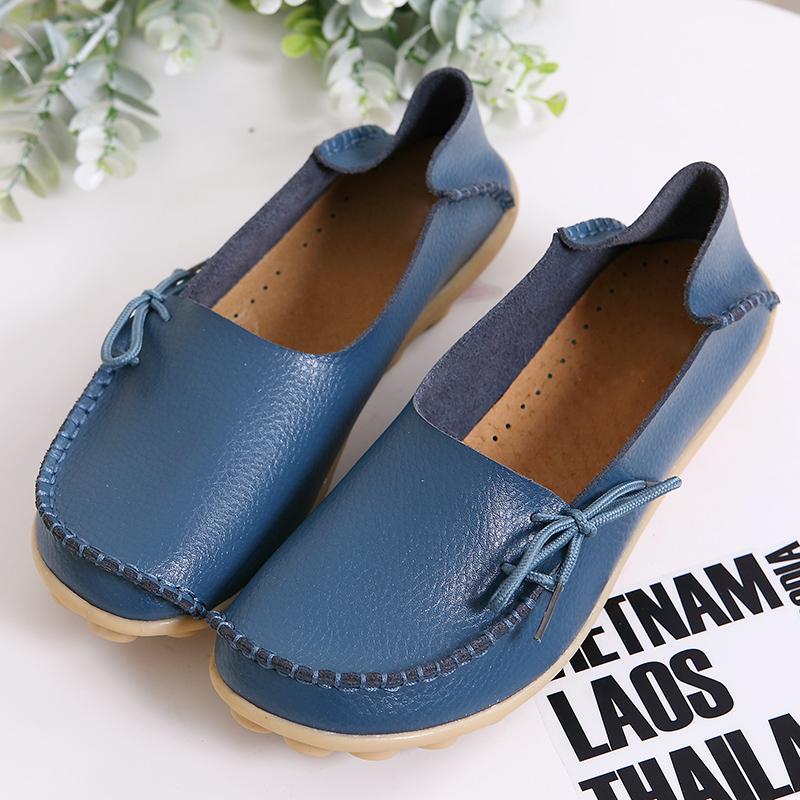 Women Platform Shoes Genuine Leather Mom Shoes Lace-Up Adjust Tightness Retro Comfy Walking Non-Slip Large Size Shoe