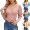 Women's V-neck Long Sleeve Loose Solid Color Knitted Sweater Pullover