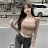 Sexy Square-neck Bottoming Shirt for Women Niche Autumn Wear Long-sleeved T-shirt Slim Drawstring Top Trendy