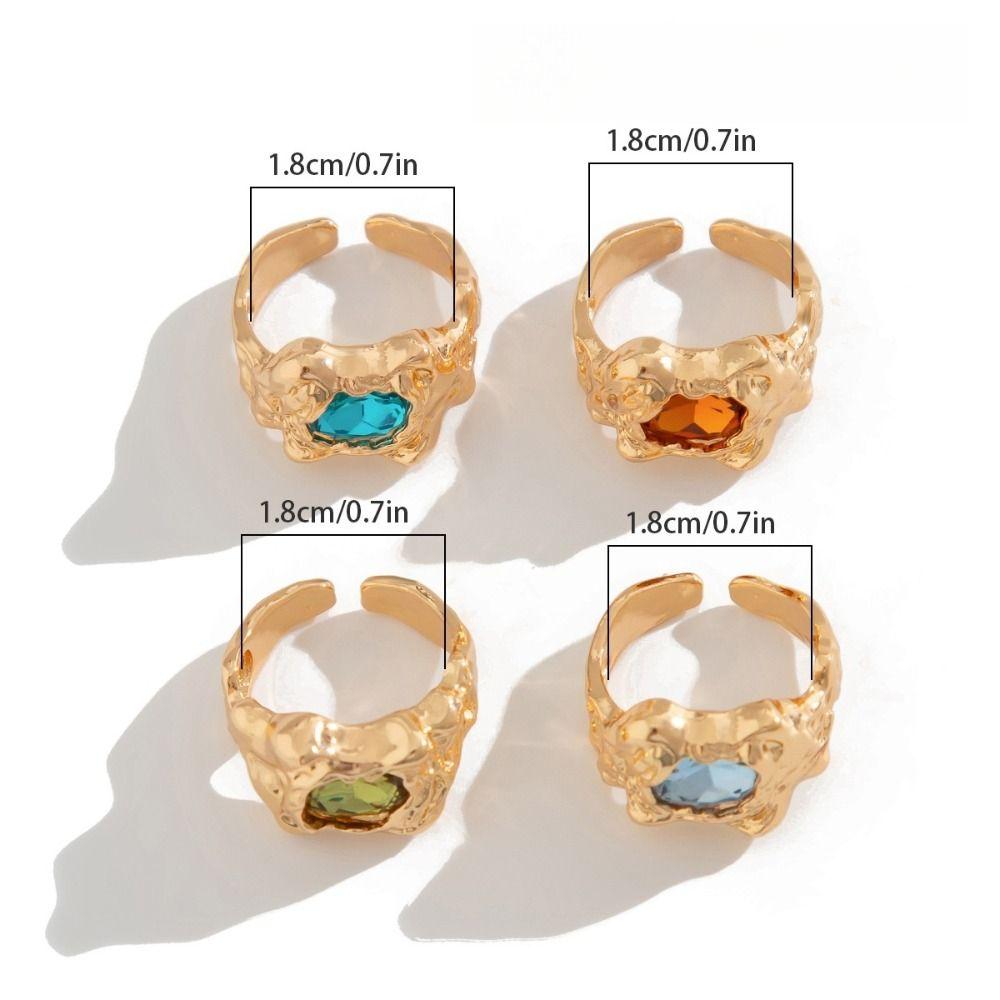 4Pcs Gold Silver Rhinestone Open Ring Irregular Exaggerate Rings Colored Gemstone Rings  Party