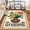 Floral Vase Print Rug with "La Navidad" Text and Festive Design Suitable for use as an anti-slip for living room bedroom sofas