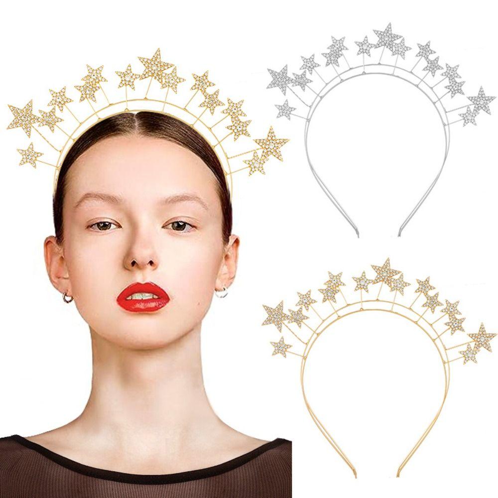 Silver Star Hair Hoop Metal Baroque Hairbands Trendy Glory Crown Head Jewelry
