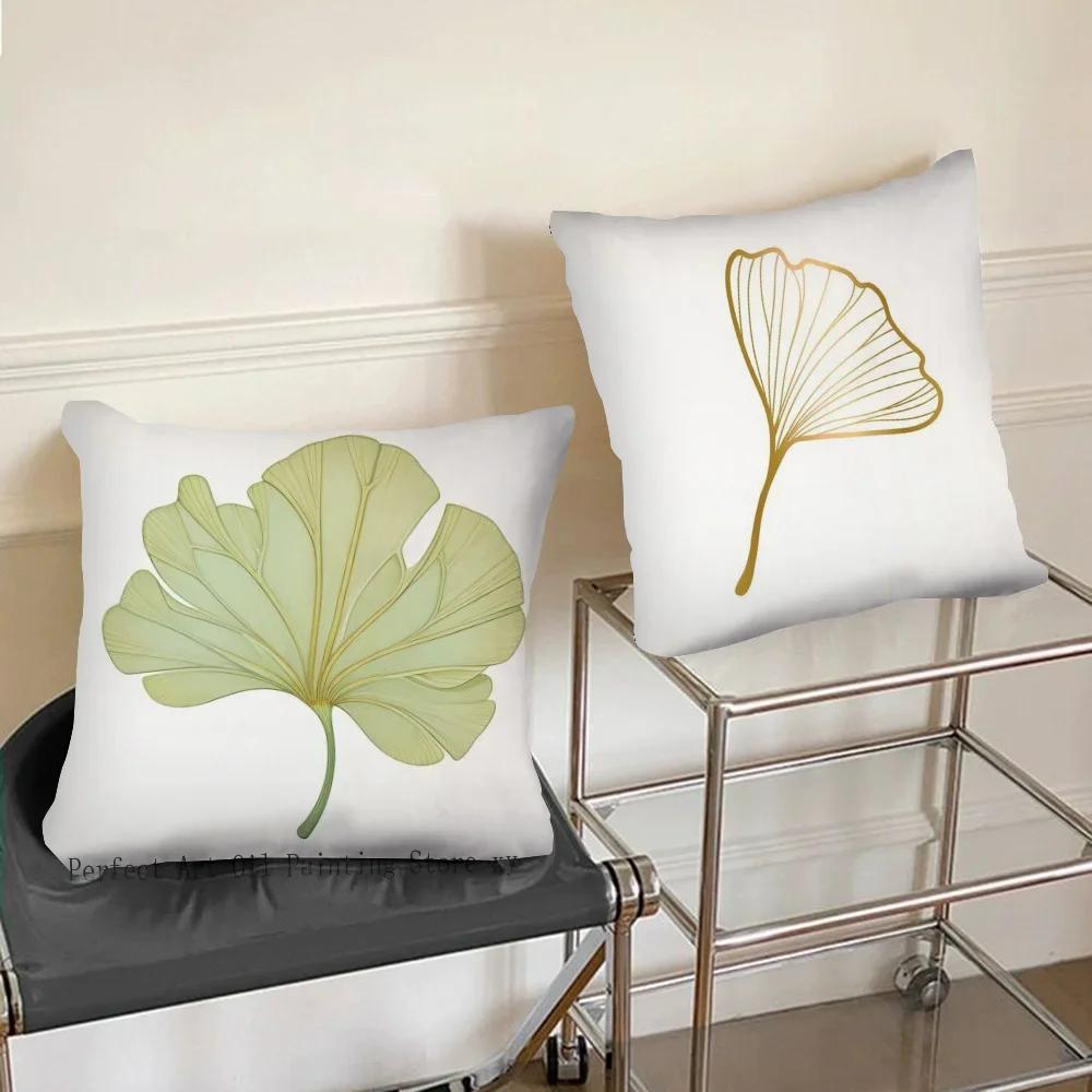 1pc Ginkgo Leaf Pillow Case Square Bedroom Sofa Leisure Comfort Cushion Car Living Room Home Decoration