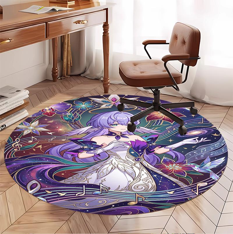 Robin (Honkai Star Rail) Pattern Round Rug, Indoor/Outdoor Mat, for Picnic, Gameroom, Bedroom, Office, Living Room, Home Decor Carpet, Birthday Gift