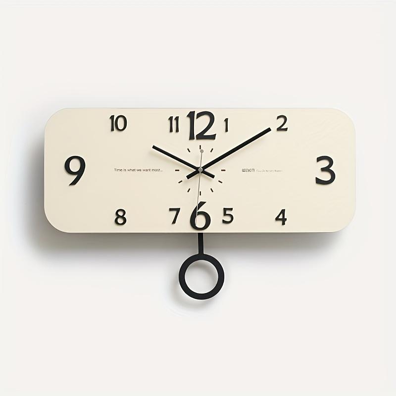 Бесшумные настенные часы с маятником Современный прямоугольный дизайн, Жирные желтые цифры на черных стрелках, Работают от батарейки AA (не входит в комплект) для гостиной,