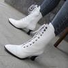 Large Size Lace-up European and American Short Boots Pointed Middle Heel Martin Boots