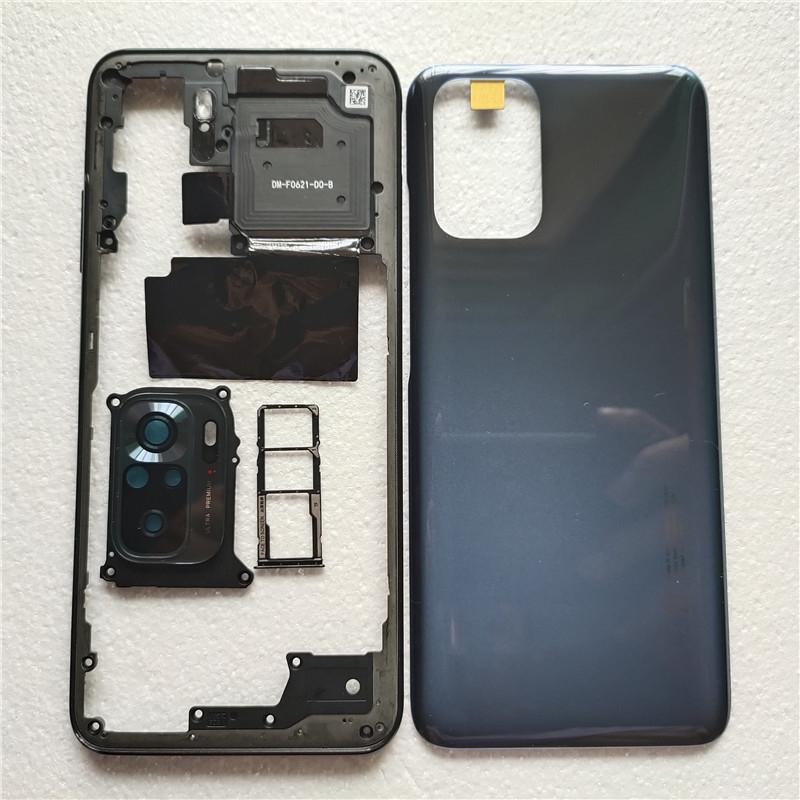 Полный корпус для Xiaomi Redmi Note 10S Задняя крышка аккумулятора Задняя средняя рамка + Кнопка громкости + Стекло камеры + Лоток для SIM-карты