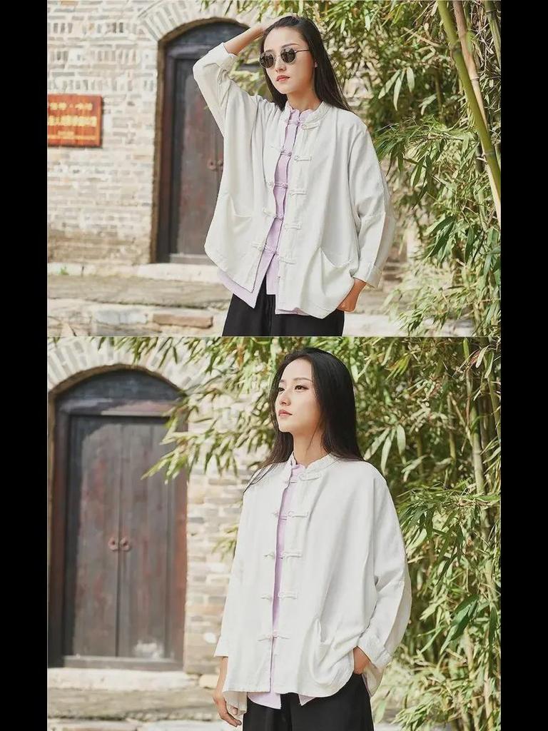 Mori Girl Linen Loose Cardigan: Artistic Batwing Top, Airy Spring & Autumn Women's Button Jacket