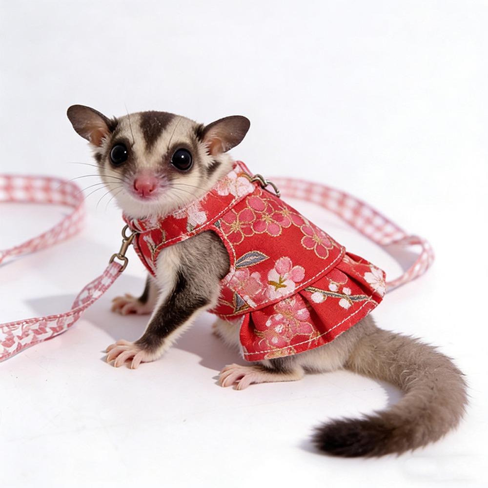 Adjustable Ferret Harness Skirt Breathable Escape-Proof Guinea Pig Chest Strap with Strap Straps Flower Pattern Hamster Vest