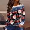 Christmas Limited Edition Women's 3D Gradient Striped Santa Claus Head Print Round Neck Long-sleeved T-shirt Long-sleeved Top