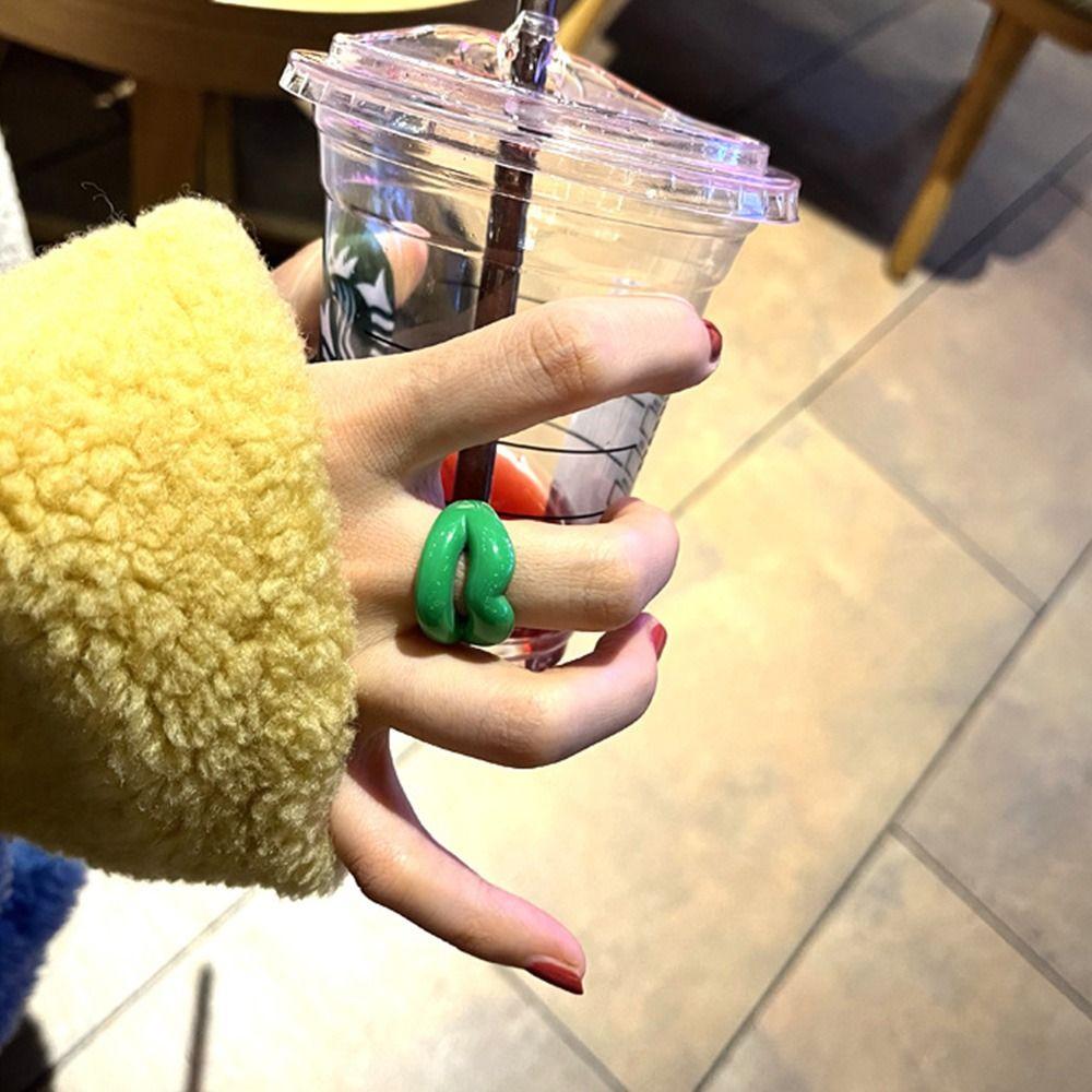 Drip Glazed Finger Ring Multicolor Jewelry Accessories Daily Geometric Lips Ring  Girls