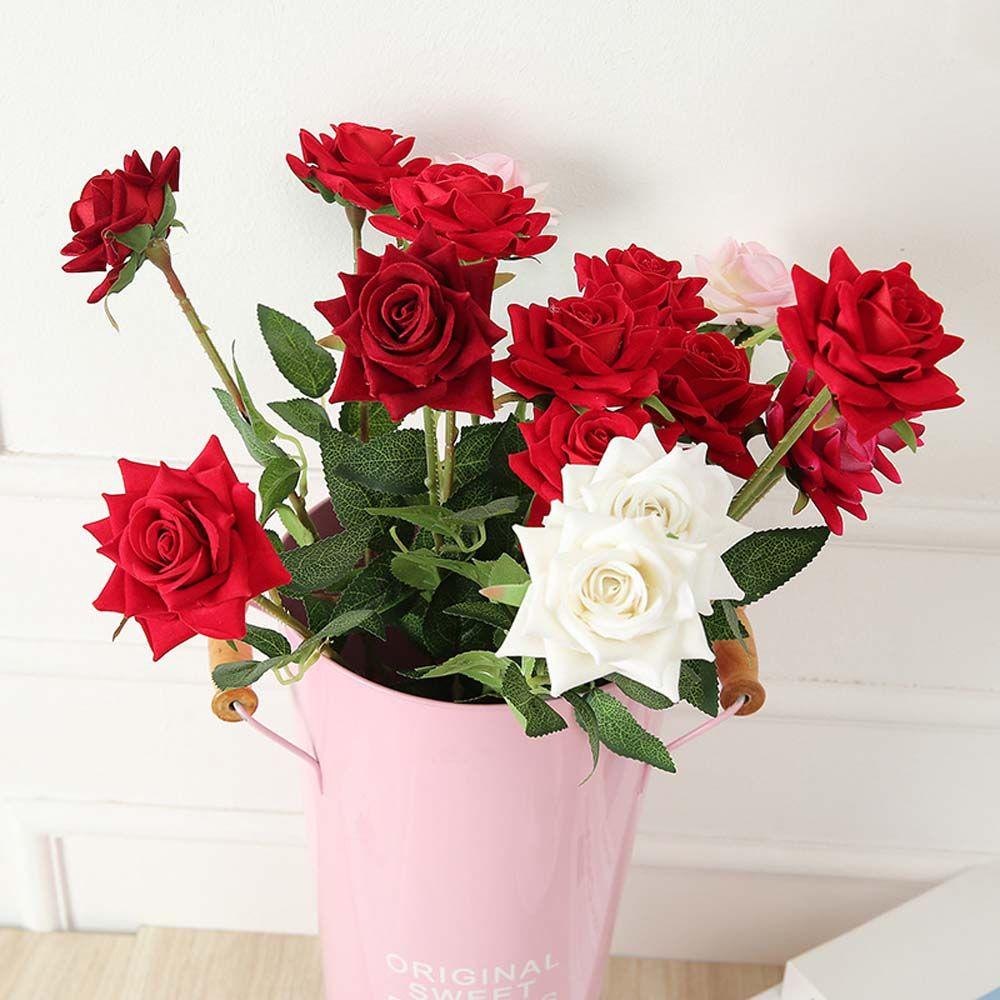 Head Blossom Flannel Home Decor DIY Fake Flowers Bridal Bouquet Wedding Decor Artificial Roses