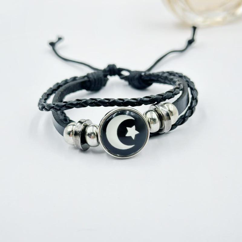 Светящийся Солнце и Луна Камень времени Унисекс Винтажный Кожаный и Бисером Браслет
