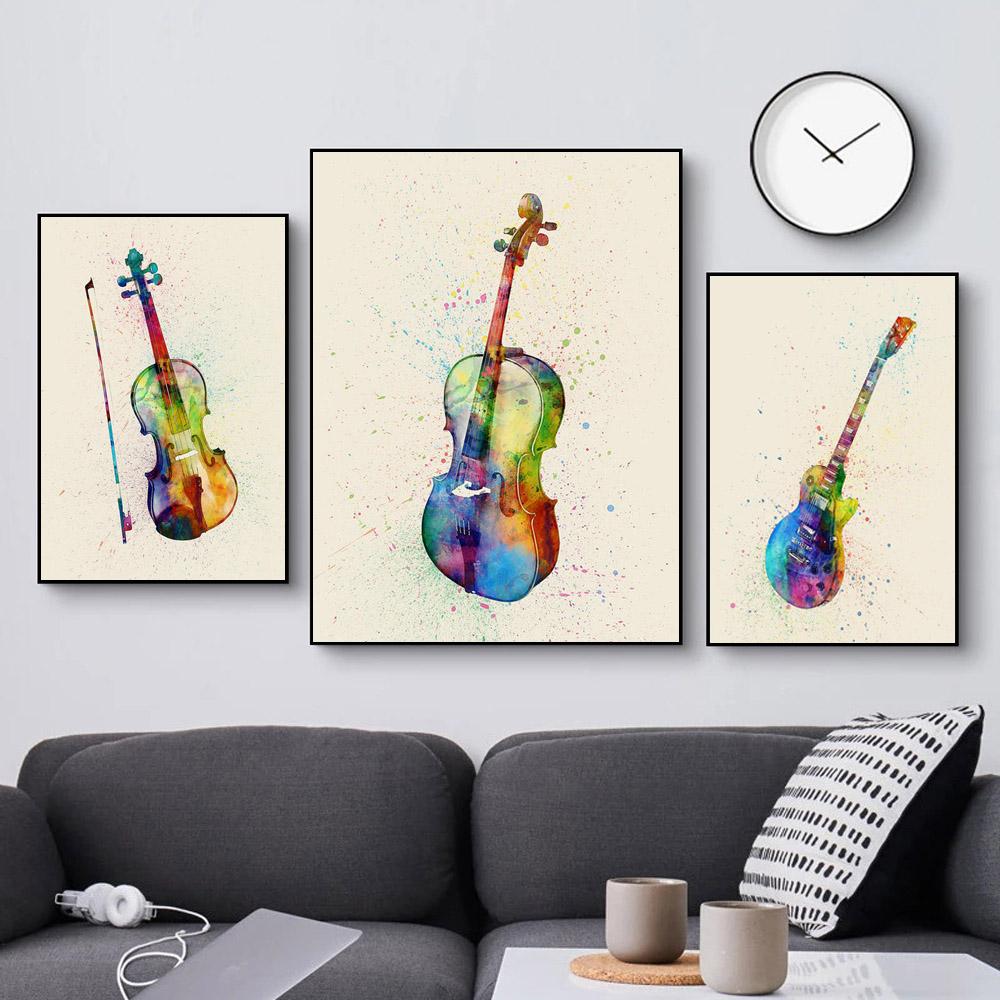 New Graffiti Art Musical Instrument Canvas Painting Wall Art Saxophone Guitar Violin Poster Living Room Home Decoration Mural No Frame