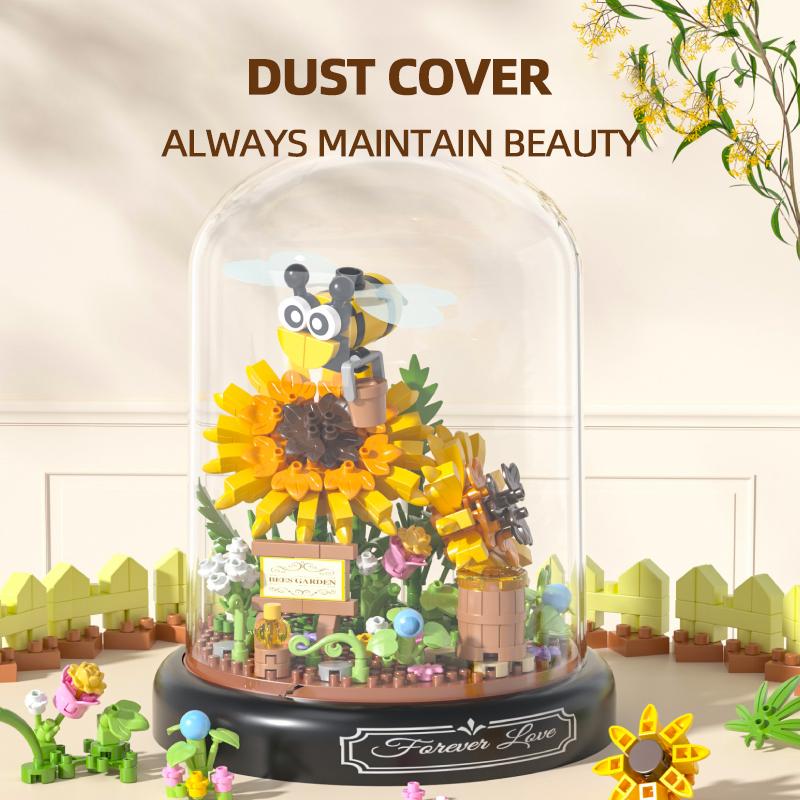 Insect Plant Potted Model Building Blocks Set Bee Butterfly Flower Bonsai Bricks With Dust Cover Diy Toys For Kids Holiday Gifts