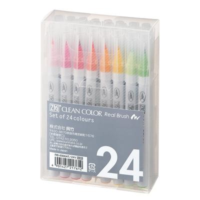 Kuretake Ручка-кисть Color Brush Pen ZIG Clean Color Real Brush Набор 24 цвета RB-6000AT/24V