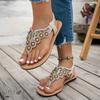 Fashion Bohemian String Bead Flat Sandals Women 2025 Summer Crystal Decor Clip Toe Beach Sandles Woman Plus Size Non Slip Sandalias 43