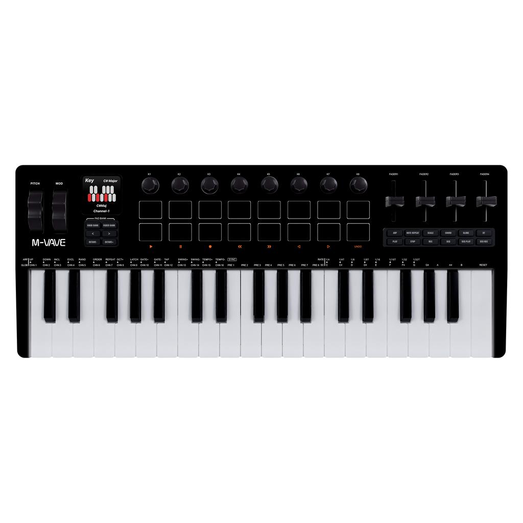 M-VAVE SMK-37 PRO 37 клавиш Клавиатура 3 октавы 16 RGB подсветка Ударные пэды Поддерживает беспроводное подключение к нескольким системам