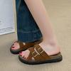 2025 Summer Open Toe Women Flats Slippers Shoes Fashion Cross Buckle Outdoor Beach Vacation Ladies Slides