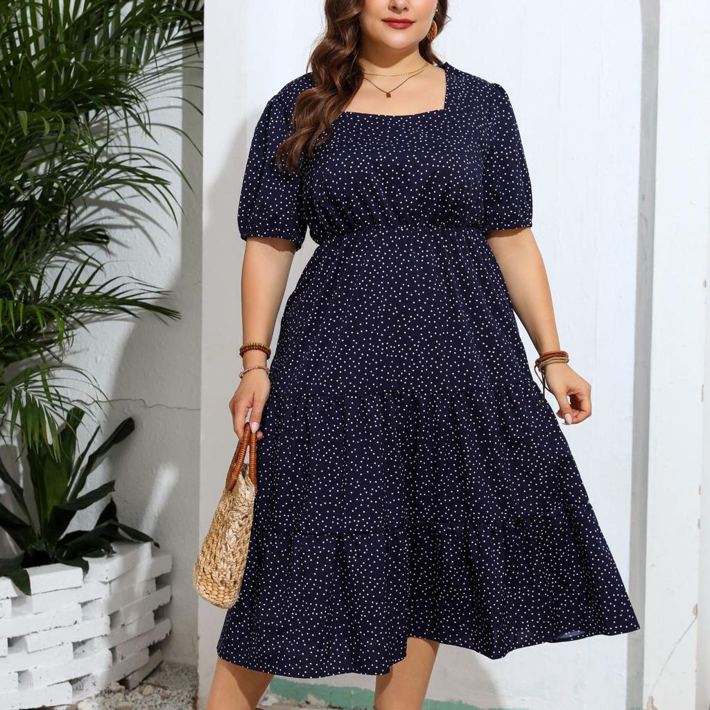 Plus Size Loose Dress Summer Women's Square Neck A-Line Long Dresses
