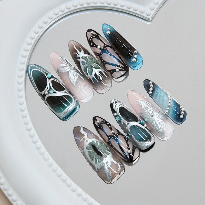 Z1230 Broken Wing Cicada Moon Glue On Long & Medium Nails Relief Cat Eye Pure Desire Ins European For Ladies Non Special Cosmetics