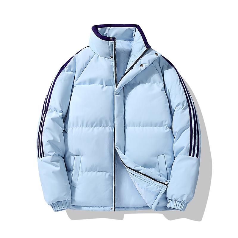 2024 зима новый однотонный ленивый воротник-стойка хлопковая одежда утолщенная теплая куртка три полоски студенческая хлопковая подкладка одежда