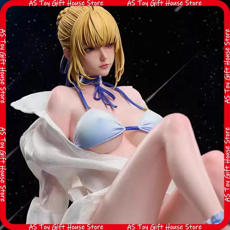 Saber Sitting Gk Anime Figure Cute Ahoge King Model 2D Beautiful Girl Statue Exquisite Desktop Decor Collectible Toy Gift