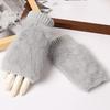 Winter Women's Warm Fluff Knitted Gloves Soft Half Finger Gloves Rabbit Fur Mittens