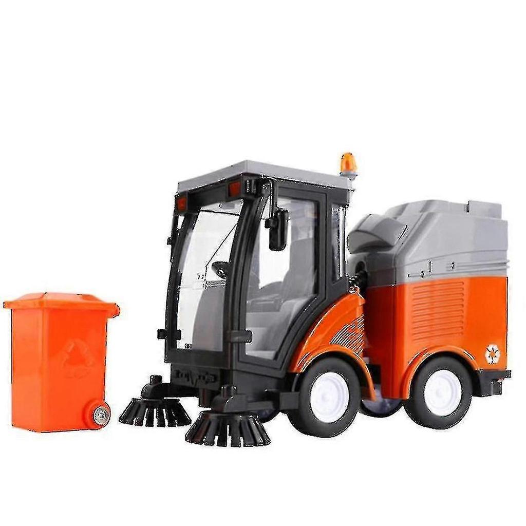 Simulation Road Sweeper Car Toy Garbage Truck Sanitation Disposal Streetcar Model Light Music Pull-back Vehicle Toy - PJ