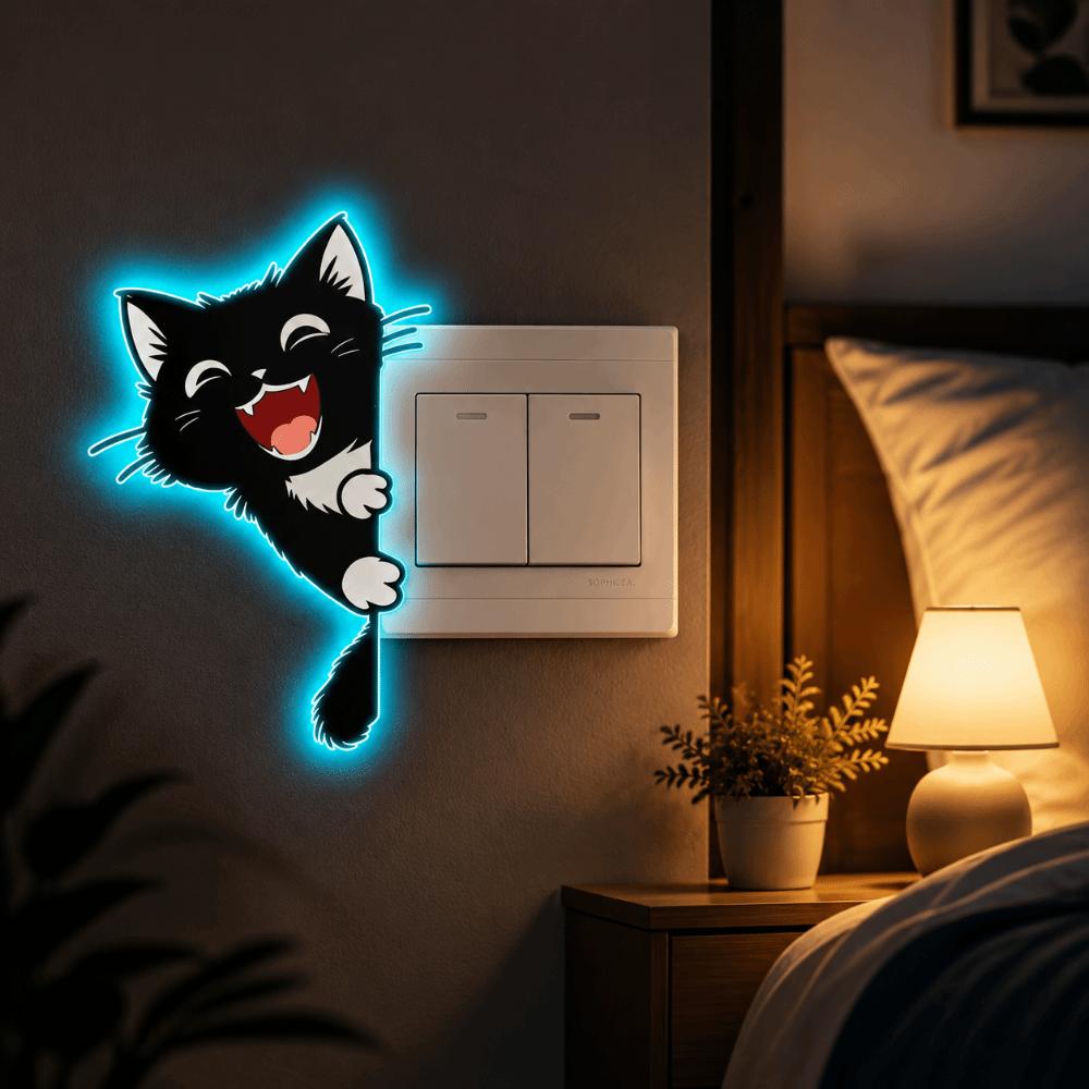 Self-Adhesive Cat Luminous Stickers Decorations Cat Switch Sticker Entrance Decoration