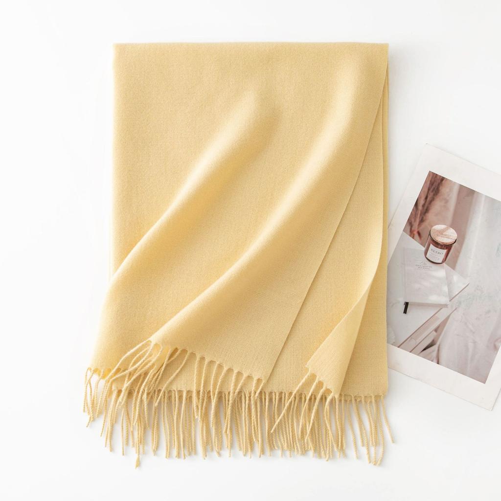 Blue Green Scarf for Girls with A Sense of Atmosphere In Winter Versatile Solid Color Long Scarf Imitation Cashmere Tassel Shawl Scarf Cold Color