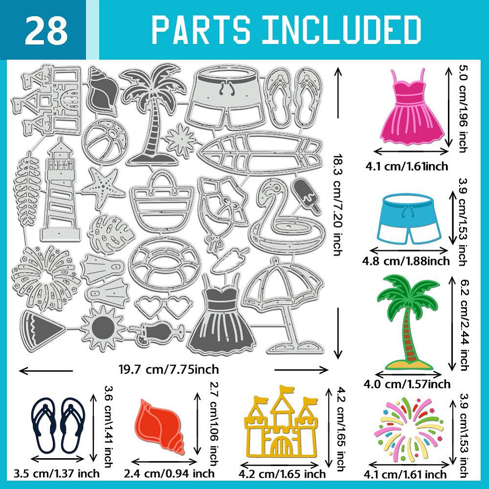 Summer Beach Carbon Steel Cutting Dies Stencils for DIY Scrapbooking Photo Album Decorative Embossing Paper Card Mixed Shapes 183x197x0.8mm