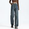 Fleece straight jeans women's autumn and winter new loose high waist thin warm lamb wool thickened wide leg pants