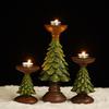 Christmas Tree Candle Holders Vintage Resin Christmas Tree Figurine Pillar Candle Stand for Home Mantel Fireplace Decor