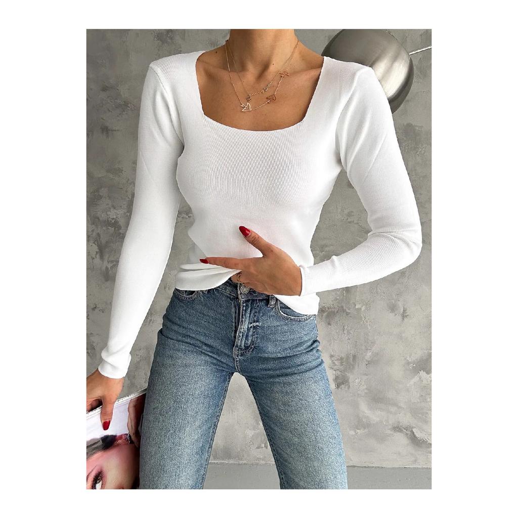 Женский трикотаж с квадратным воротником, сезонный свитер