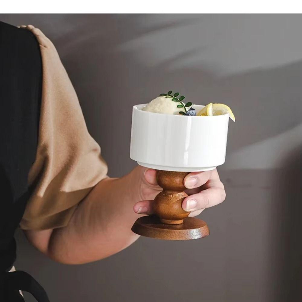 2Pcs Delicate Wood Dessert Bowls Creative Tall Candlestick Stand Home Furnishings