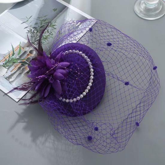Top Hat Hair Accessories Faux Pearls Feather Flower Veil Decor Dance Headdress Fascinator Headpiece Fashion Accessory