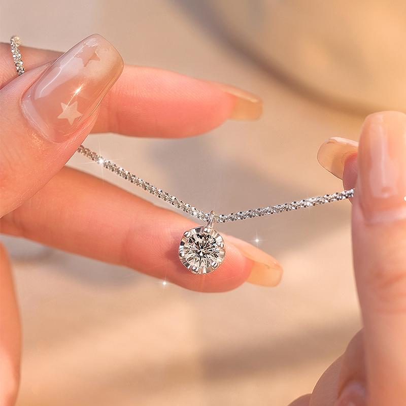Real Moissanite Diamond 6 Prong Pendant Necklace 925 Silver Sparkling Cauliflower Chain for Women Wedding Fine Jewelry